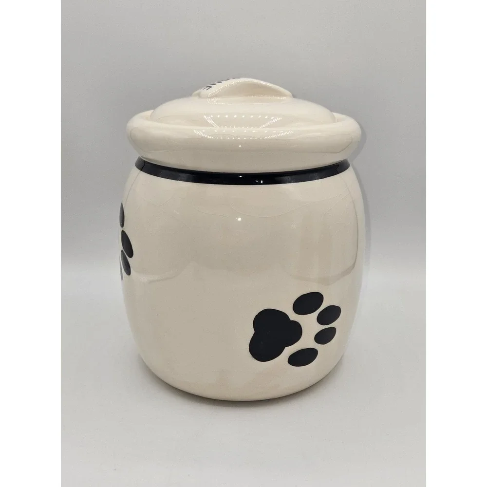 Milk Bone Ceramic Dog Treat Jar Paw‎ Print Lid Vintage Kitchen Canister